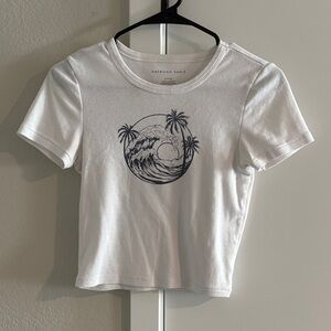 American Eagle White Graphic Baby Tee